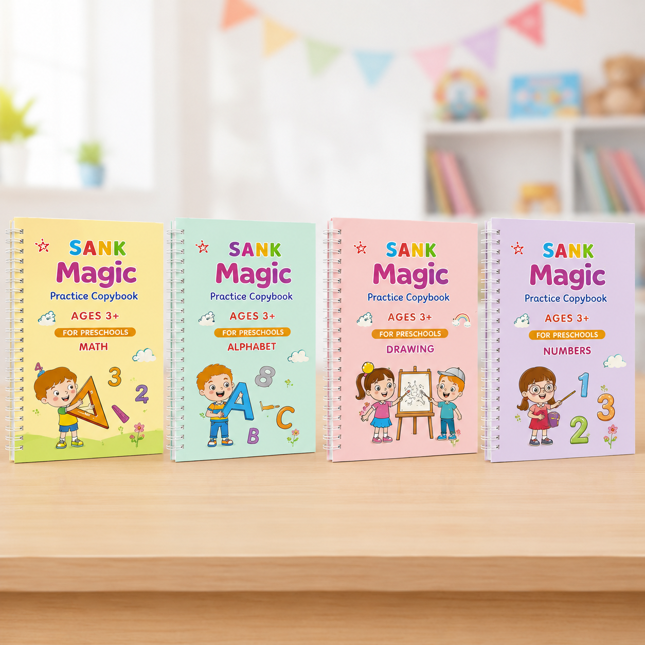 Sank Magic Practice Copybook Set – Reusable Learning Books (4 Books + 10 Ink Refills)