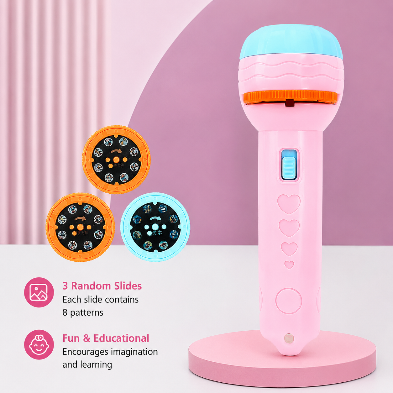 Kids Projection Flashlight Lamp – Educational Cartoon Toy| 3 Slide Discs
