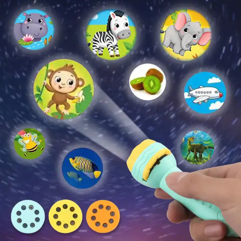 Kids Projection Flashlight Lamp – Educational Cartoon Toy| 3 Slide Discs